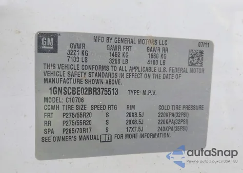 2011 Chevrolet Tahoe Lt из США, поврежденный, VIN 1GNSCBE02BR375513